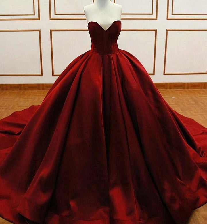 Princess Ball Gown Burgundy Quinceanera Dresses Satin Sweetheart Wedding Dresses MyChicDress