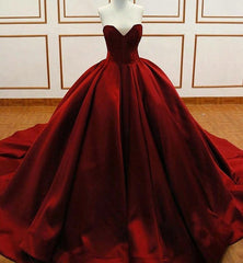 Princess Ball Gown Burgundy Quinceanera Dresses Satin Sweetheart Wedding Dresses MyChicDress