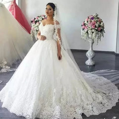 Princess Ball Gown Off Shoulder Sweetheart Lace Wedding Dresses MyChicDress