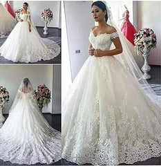 Princess Ball Gown Off Shoulder Sweetheart Lace Wedding Dresses MyChicDress