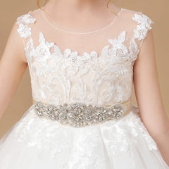 Princess Lace Tulle Crystal Belt Boho Flower Girl Dresses MyChicDress