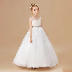 Princess Lace Tulle Crystal Belt Boho Flower Girl Dresses MyChicDress