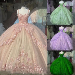 Princess 3D Flowers Lavender Quince Dresses 2025 Lace Ball Gown Sweet 16 Dresses