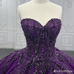 Purple Ball Gown Quince Dresses Tulle Sweetheart Sequin Wedding Dresses For Women MyChicDress