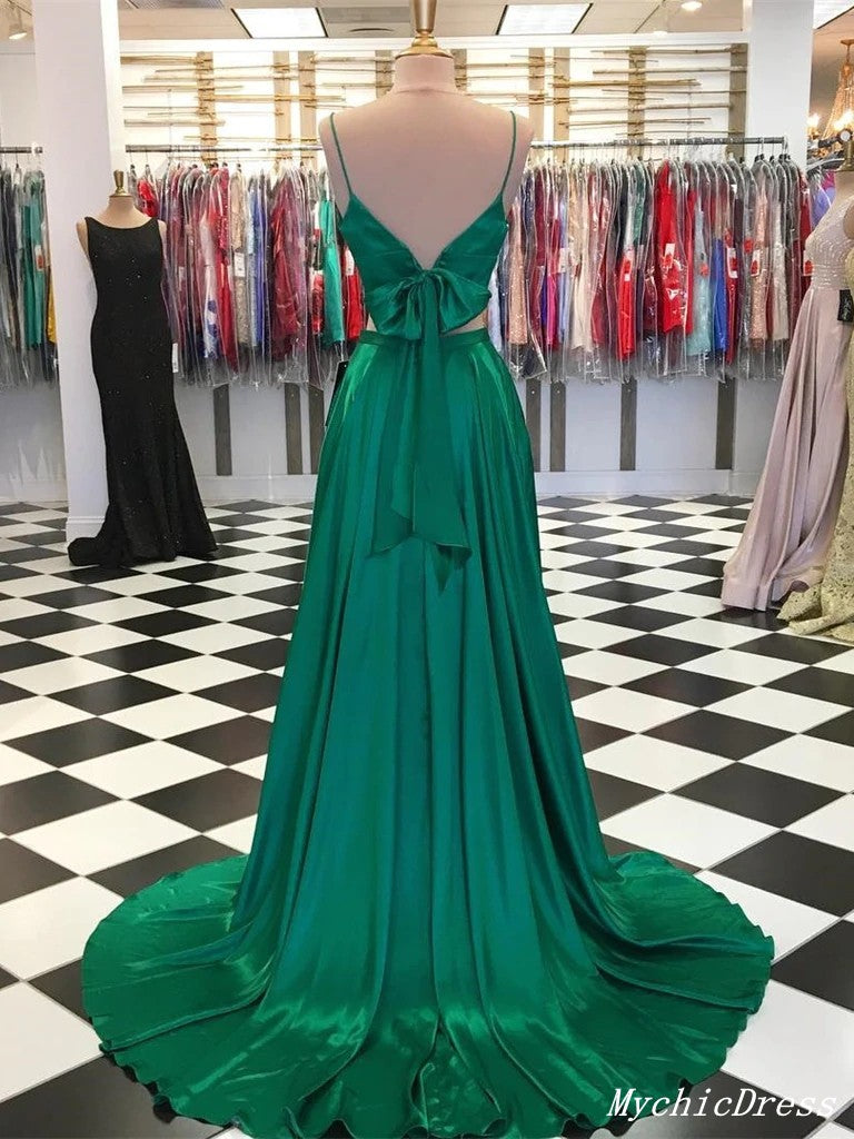 Real Two Piece Emerald Green Prom Dresses UK Simple Evening Dresses MyChicDress