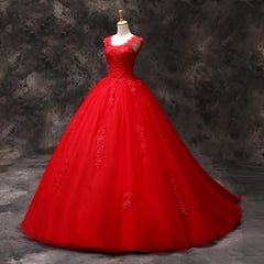 Red Ball Gown Wedding Dresses Lace Tulle Sweet 16 Dresses MyChicDress