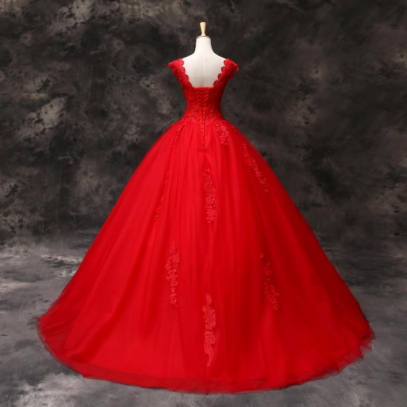 Red Ball Gown Wedding Dresses Lace Tulle Sweet 16 Dresses MyChicDress