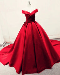 Satin Prom Dresses red Long Off The Shoulder Ball Gowns Quinceanera Dresses