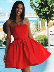 Red Short Homecoming Dresses Satin Sleeveless Mini Hoco Dress MyChicDress