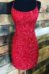 Red Short Homecoming Dresses Sequin Mermaid Hoco Dresses MyChicDress