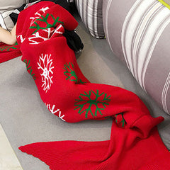 Red Snowflake Kids Mermaid Tail Blanket for girls MyChicDress