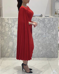 Red Wedding Guest Dress Midi Length Cape Sleeves Homecoming Dresses MyChicDress