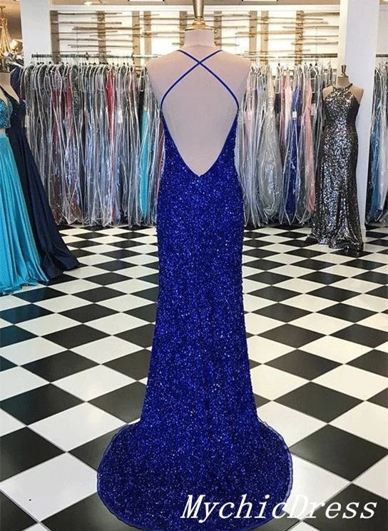 Royal Blue Prom Dresses Mermaid Long Sequin Evening Dresses 2024 MyChicDress