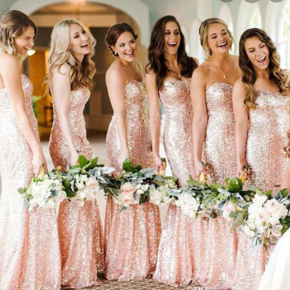 Sequin Rose Gold Bridesmaid Dresses Mermaid Wedding Guest Dress MyChicDress