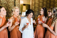 Sexy A-Line Burnt Orange Bridesmaid Dresses Long Halter Backless MyChicDress