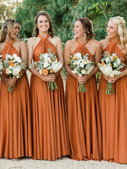 Sexy A-Line Burnt Orange Bridesmaid Dresses Long Halter Backless MyChicDress