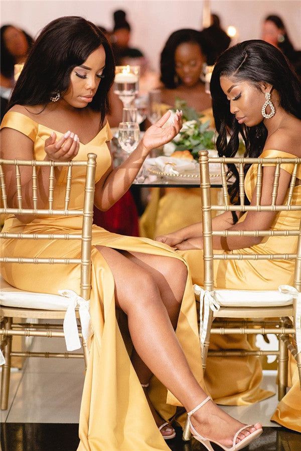 Sexy African Gold Bridesmaid Dresses Mermaid Cheap Guest Gowns MyChicDress