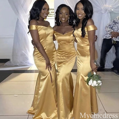 Sexy African Gold Bridesmaid Dresses Mermaid Cheap Guest Gowns MyChicDress