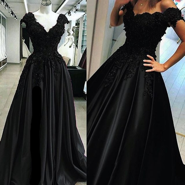 Sexy Black Lace Prom Dresses Off the Shoulder Evening Dress - MyChicDress