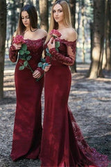 Sexy Cheap Long Sleeve Lace Burgundy Bridesmaid Dresses - MyChicDress