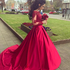 Sexy Lace Off the Shoulder Long Sleeves Red Prom Dresses MyChicDress