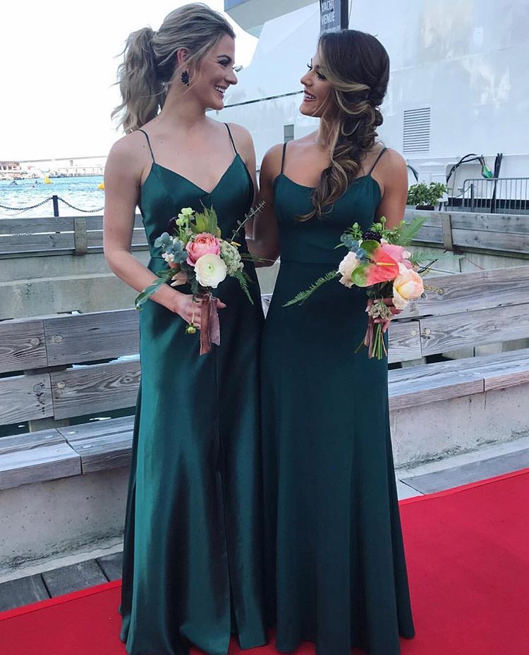 Sexy Long Dark-Green Bridesmaid Dresses Spaghetti-Straps - MyChicDress
