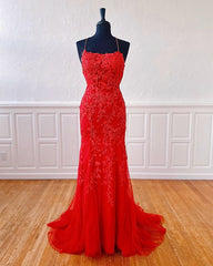 Sexy Long Lace Red Prom Dresses Open Back - MyChicDress