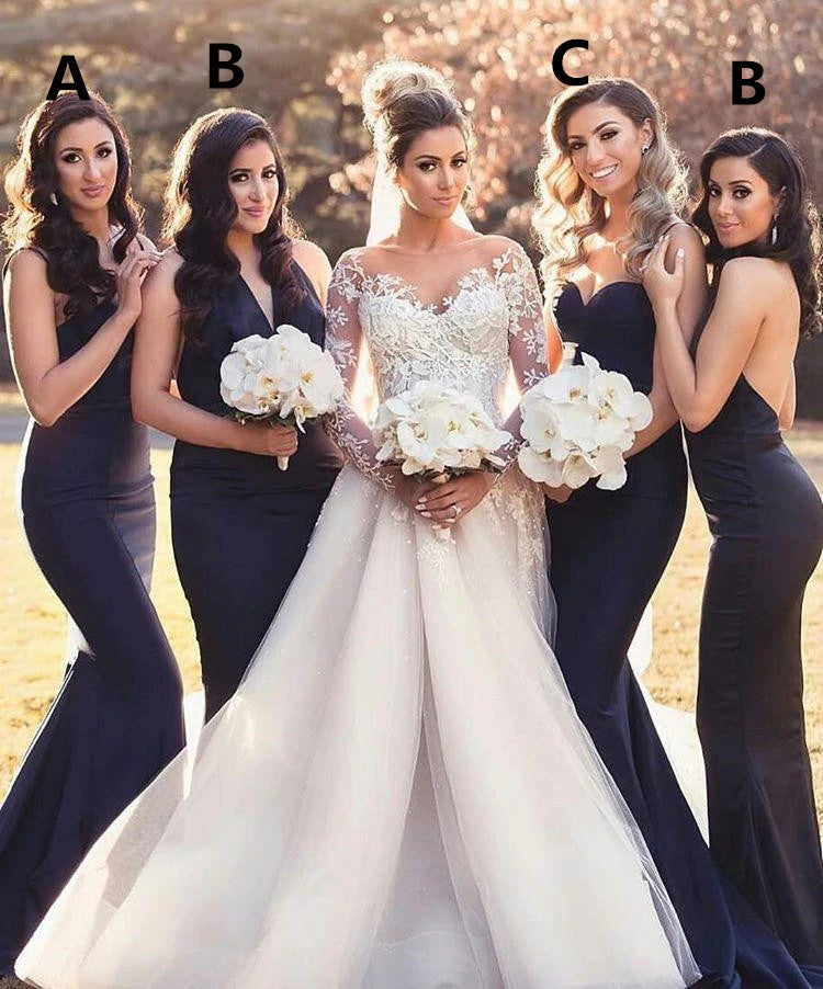 Sexy Long Mermaid Convertible Dark Navy Bridesmaid Dresses MyChicDress