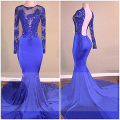 Sexy Long-Sleeves Mermaid Backless Royal-Blue Prom Dresses - MyChicDress