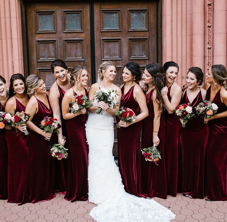 Sexy Mermaid Burgundy Velvet Bridesmaid Dresses Backless MyChicDress