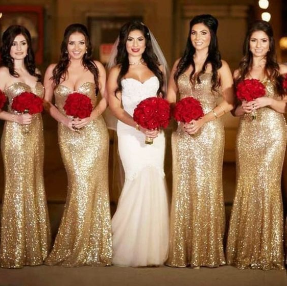 Sexy Mermaid Gold Sequined Bridesmaid Dresses - MyChicDress