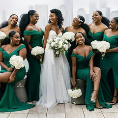 Sexy Mermaid Off the Shoulder Satin Green Bridesmaid Dresses - MyChicDress