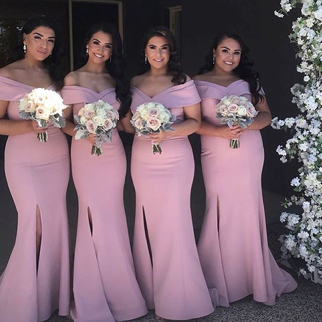 Sexy Mermaid Pink Bridesmaid Dresses Off the Shoulder - MyChicDress