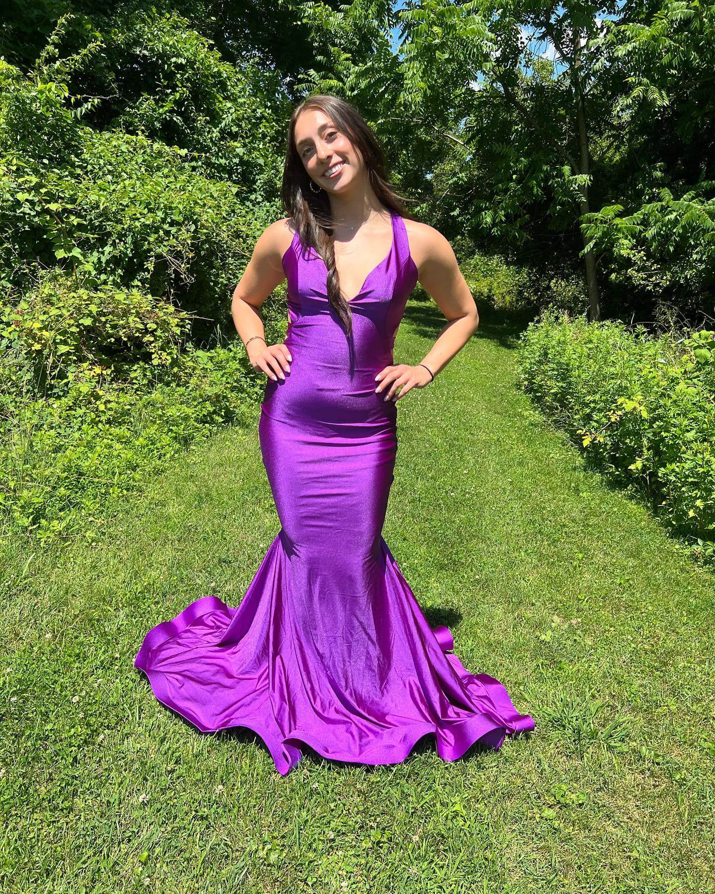 Sexy Mermaid Purple 2024 Prom Dresses Simple Long V Neck Formal Dress MyChicDress