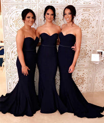 Sexy Mermaid Sweetherat Black Bridesmaid Dresses with Sash - MyChicDress