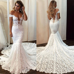 Sexy Off-the-Shoulder Floral Lace Beach Wedding Dresses MyChicDress