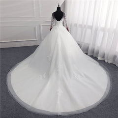 Sexy Open Back Lace Ball Gown Wedding Dresses Appliques Sleeves MyChicDress