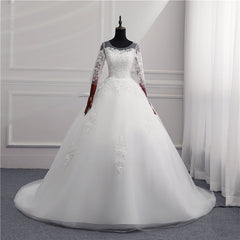 Sexy Open Back Lace Ball Gown Wedding Dresses Appliques Sleeves - MyChicDress