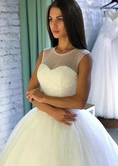 Sexy Sleeveless Scoop Tulle Sequins Ball Gown Wedding Dresses - MyChicDress