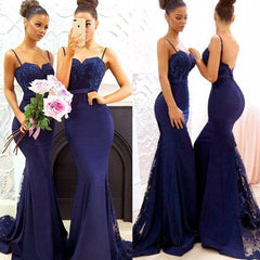 Sexy Spaghettis Straps Lace Dark Navy Bridesmaid Dresses MyChicDress