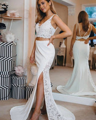 Sexy Straps Mermaid Two Pieces Beach Wedding Dresses Maxi Dress MyChicDress