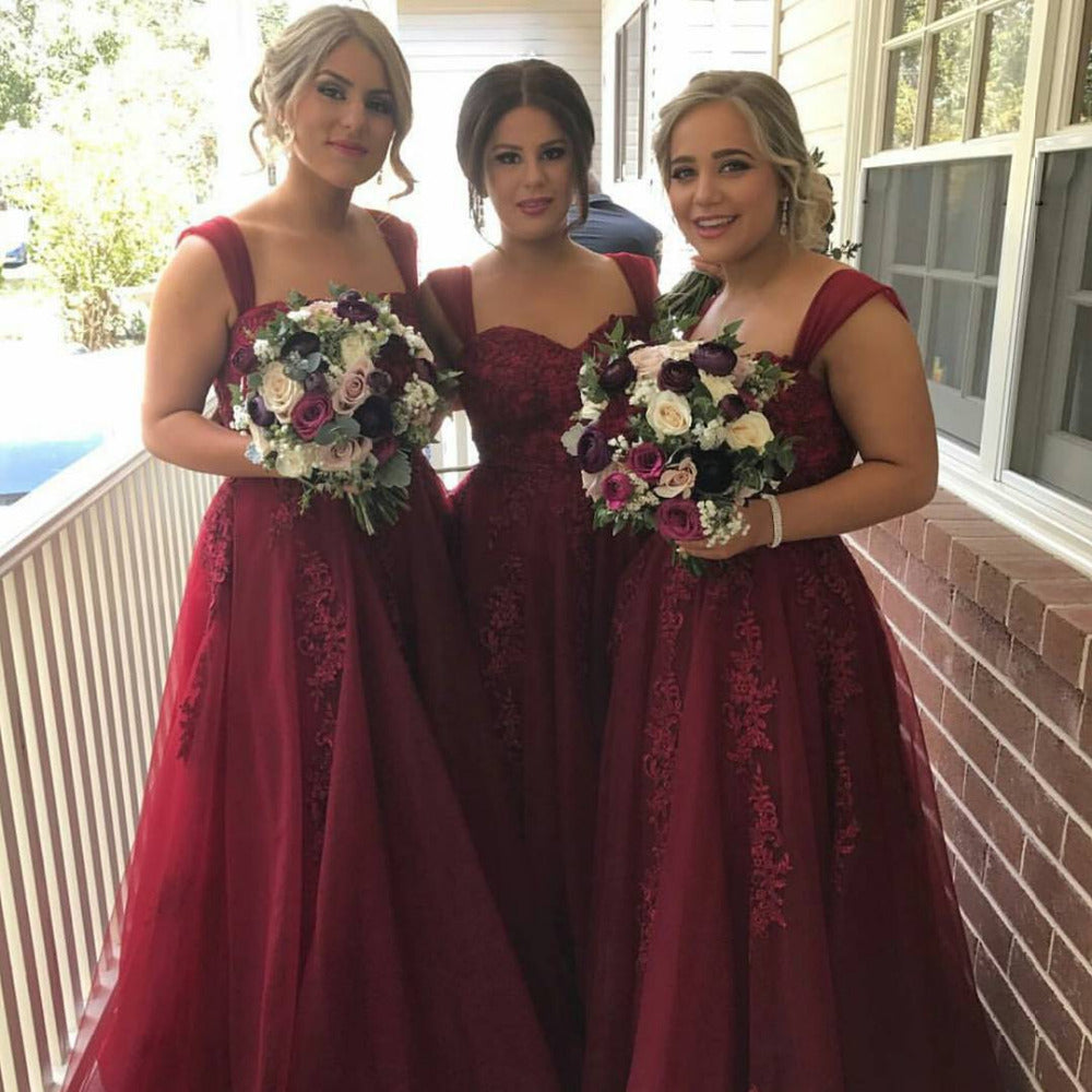 Sexy Straps Sweetheart Burgundy Bridesmaid Dresses Lace-Appliques - MyChicDress