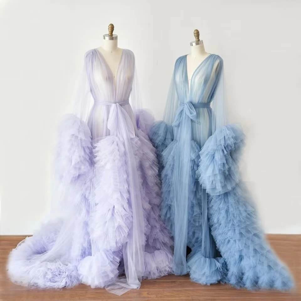 Sexy Tulle Ruffle Beach Maternity Robe Long Pregnancy Photoshoot MyChicDress