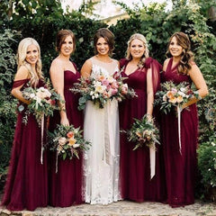 Sheath Chiffon Long Tulle Burgundy Convertible Bridesmaid Dresses MyChicDress