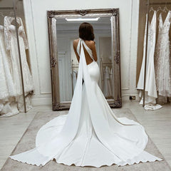 Sheath Ivory Halter Minimalist Wedding Dresses Sleeveless Open Back MyChicDress