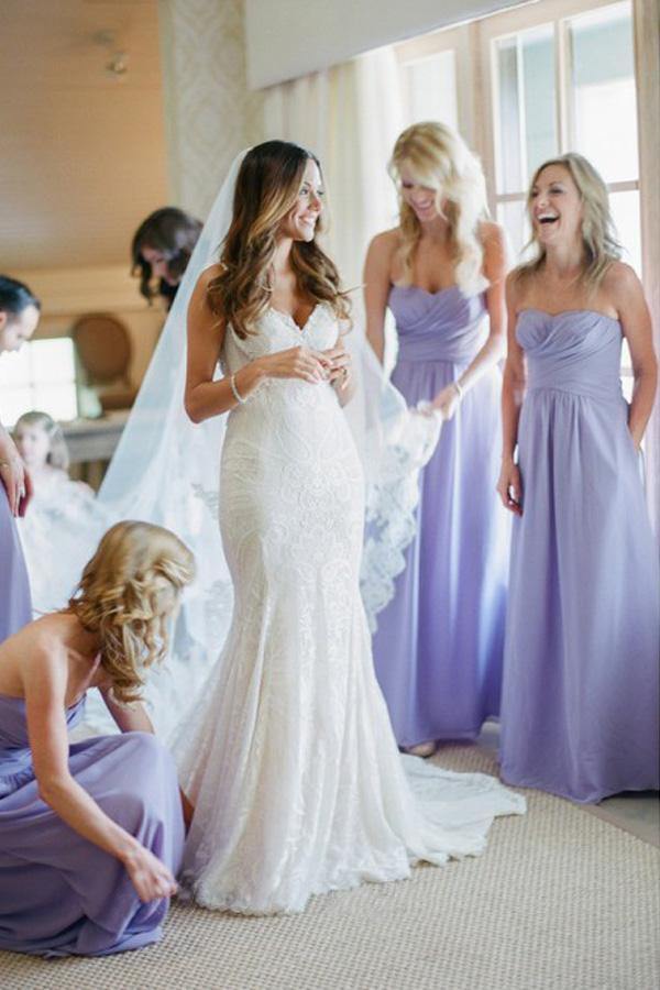 Sheath Lavender Chiffon Bridesmaid Dresses Sweetheart Backless With Ruched MyChicDress