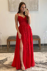 Sheath V Neck Red Lace Prom Dresses UK Long Evening Gowns MyChicDress