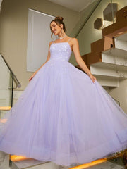 Shiny Lilac Long Prom Dresses Beaded Tulle Purple Formal Dresses Sleeveless MyChicDress