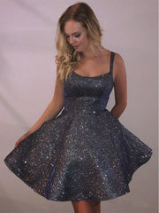 Sparkly Dark Grey Short Homecoming Dresses with Pocket