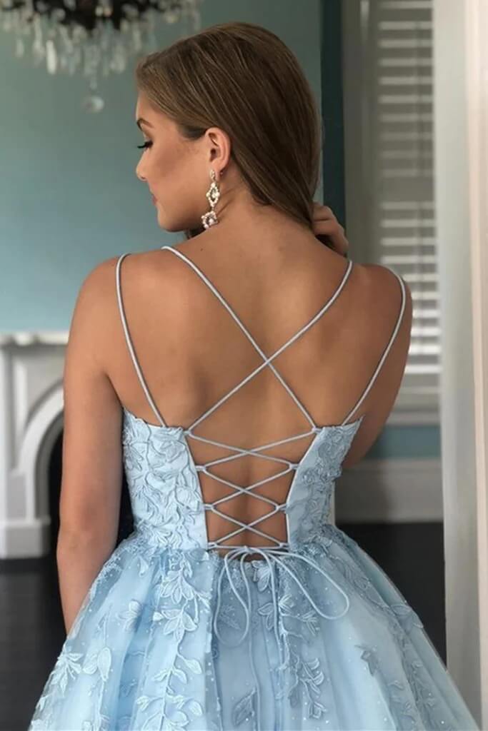 Short Dama Dress Light Blue Lace Homecoming Dresses Mini Prom Dress A Line MyChicDress